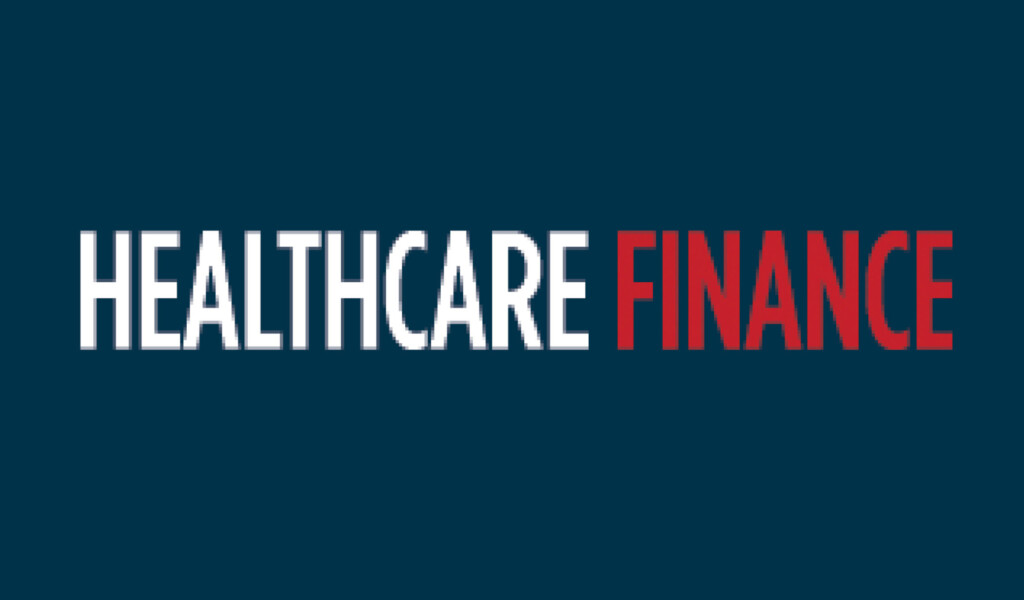 Healthcare Finance logo on a dark blue background